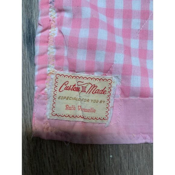 Vintage Handmade Girl Baby Hand-stitched Embroidered Pink Check Plaid Back Anima - Picture 6 of 6